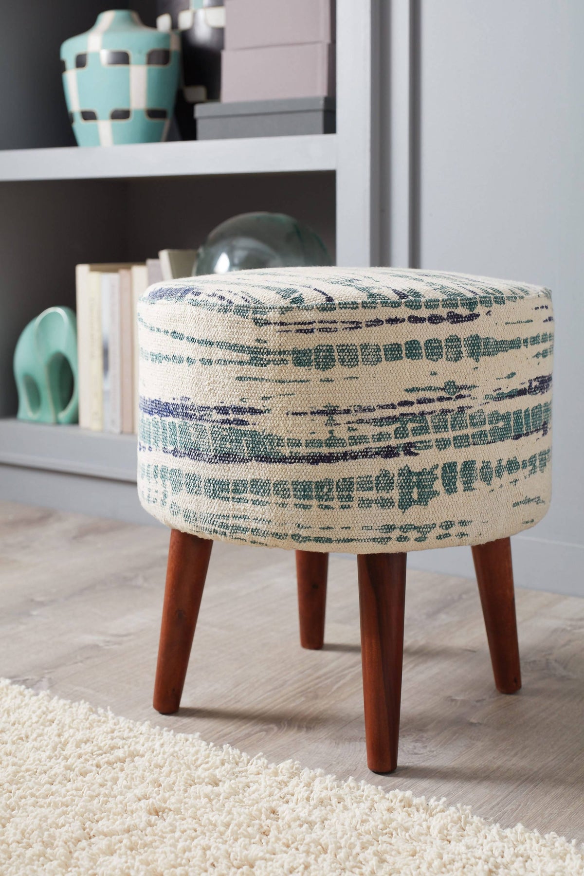 Round Accent Stool Blue And White - 918493 Pie's Variety Store