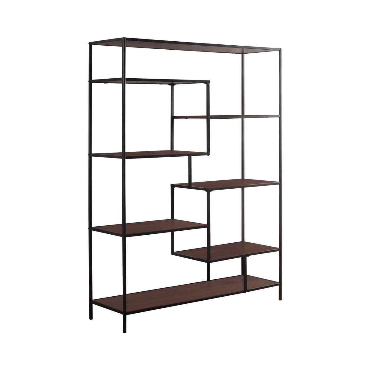 7-Shelf Geometric Bookcase Walnut - 801135 Pie's Variety Store