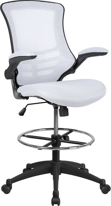 Mid-Back Mesh Ergonomic Drafting Chair with Adjustable Foot Ring and Flip-Up Arms - BL-X-5M-D-BLUE-GG / BL-X-5M-D-DKGY-GG / BL-X-5M-D-GG / BL-X-5M-D-RED-GG / BL-X-5M-D-WH-GG ADRIAN'S ELECTRONICS