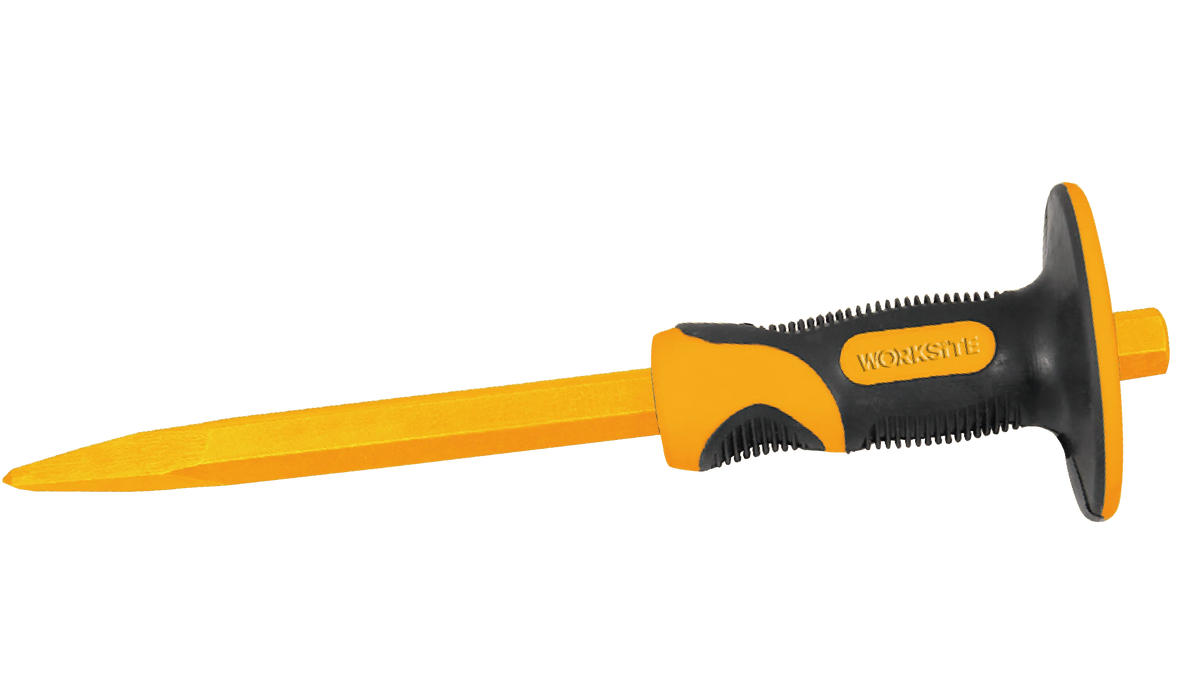 Worksite 12 INCH Pointed Concrete Cold Chisel Punches. High hardness and anti-rust chrome-vanadium steel CVS steel. Shock-absorb Soft Grip cover handle. Size: 3/20" X 3/4" X 12"(4*19*300mm) WT3114 Worksite Hand Tools
