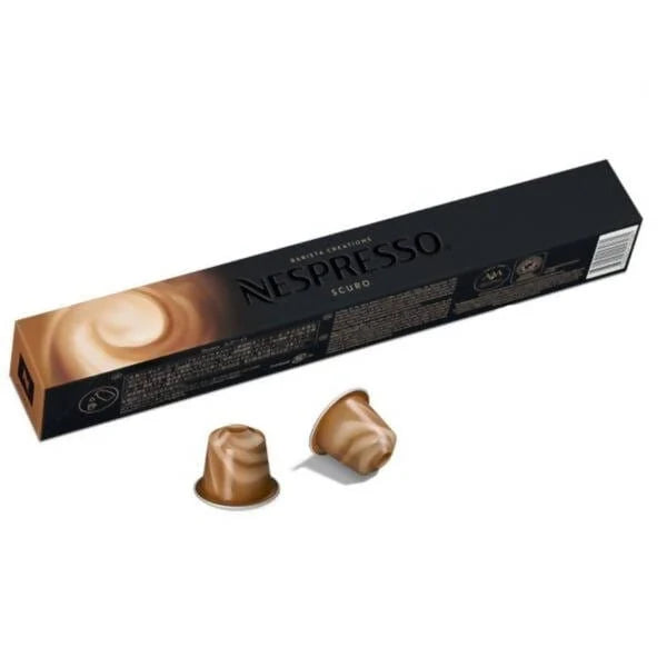 Nespresso Barista Creations Scuro Coffee Pods allows you to savor the flavorful coffee character through the sweetness of milk. The secret to this ideal partnership is in the meticulous split roasting of Colombian & Ethiopian Arabicas - NESC-0350 Scuro Elegant AccScents