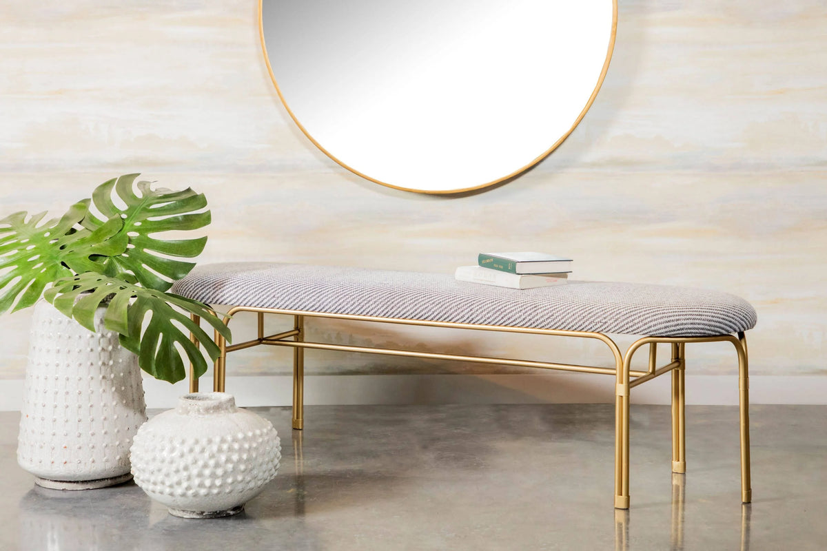 Upholstered Accent Bench With Metal Leg Grey And Gold - 910271 Pie's Variety Store