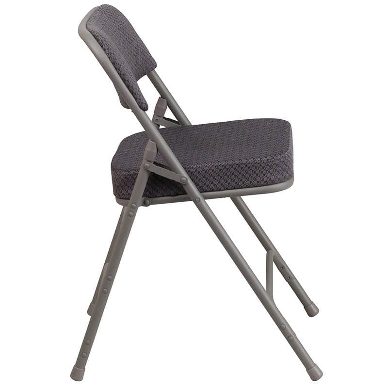 2 Pk. HERCULES Series Premium Curved Triple Braced & Double Hinged Gray Fabric Metal Folding Chair 2-AW-MC320AF-GRY-GG Fl Furniture