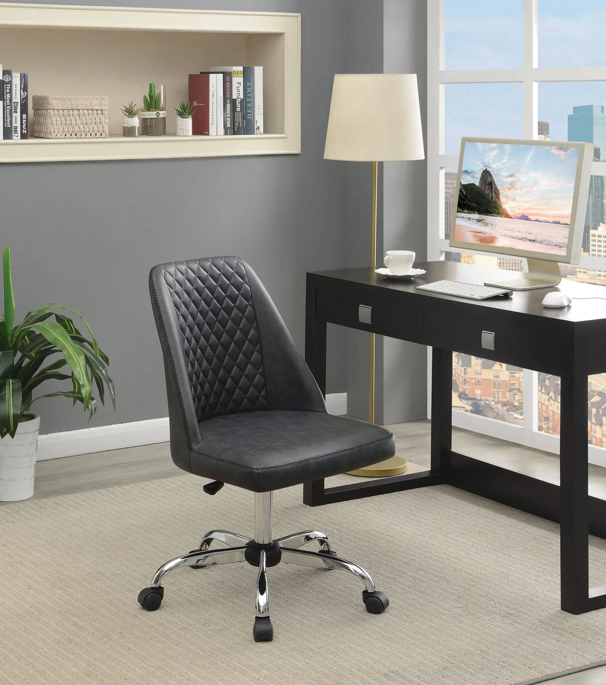 Upholstered Tufted Back Office Chair Grey And Chrome -this stylish chair in a modern home office for comfort and versatility. 881196 Pie's Variety Store
