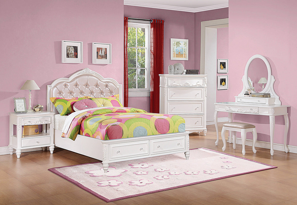 Caroline Full Upholstered Storage Bed Pink And White 4PC Set - SET4PC400721F Pie's Variety Store