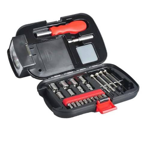 Elite Flashlight Toolkit 26 pieces -Wide Flashlight Beam - 8 pieces Socket Set - Driver with 10 pieces Bits - Pocket Measure.- 409738 dayana sifontes