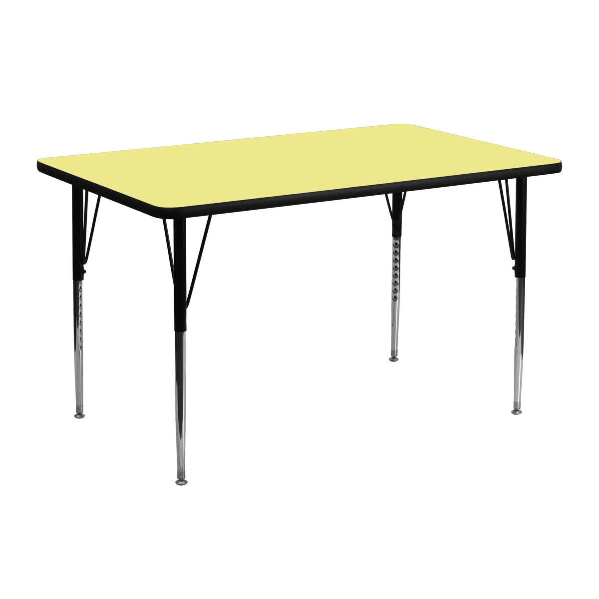 Rectangular Yellow Thermal Laminate Activity Table - Standard Height Adjustable Legs 24 Inch W x 48 Inch Ideal for Computer labs to project meetings to laying out fabric in your sewing room. -XU-A2448-REC-YEL-T-A-GG Fl Furniture