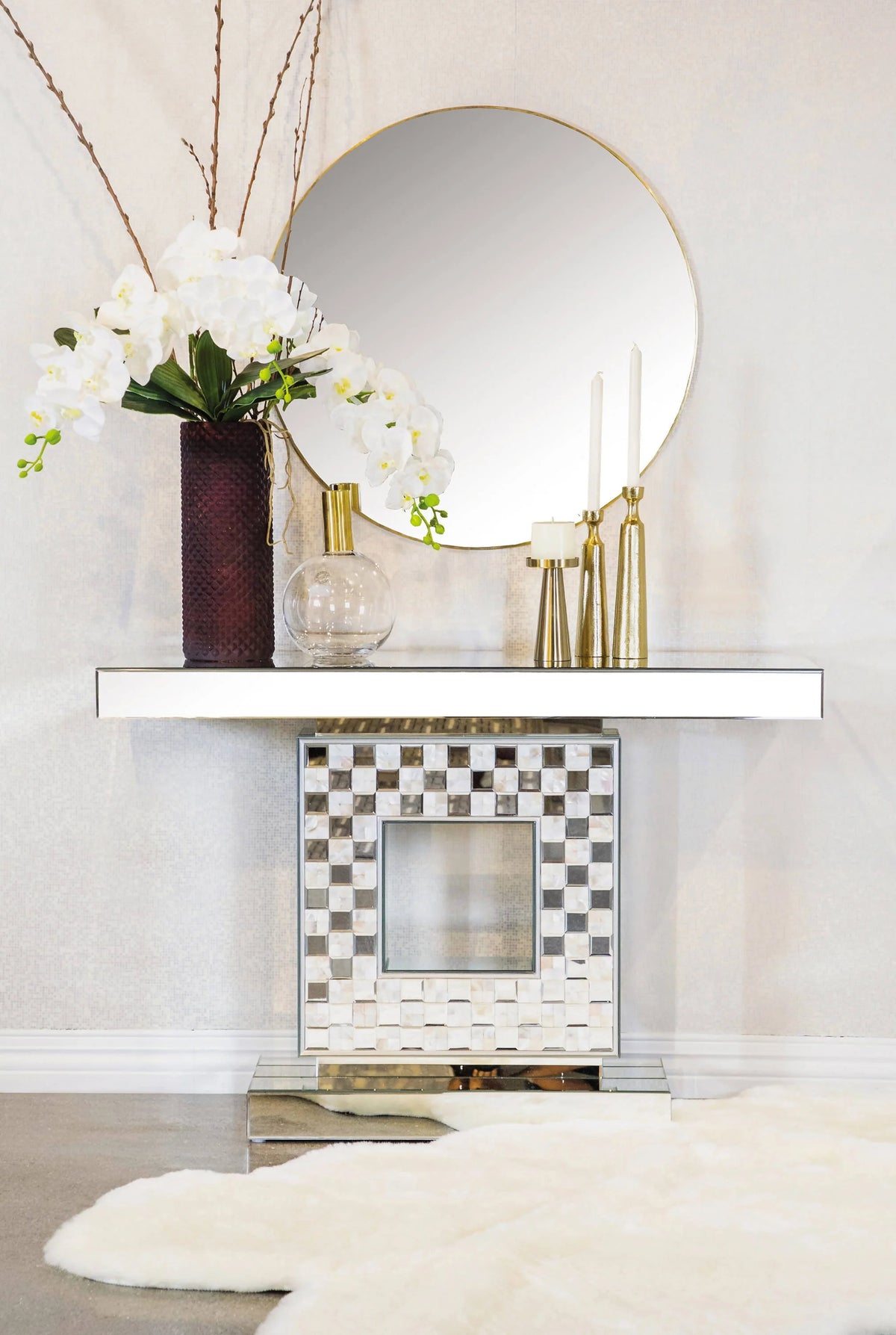 Checkerboard Square Base Console Table Silver - 953242 Pie's Variety Store