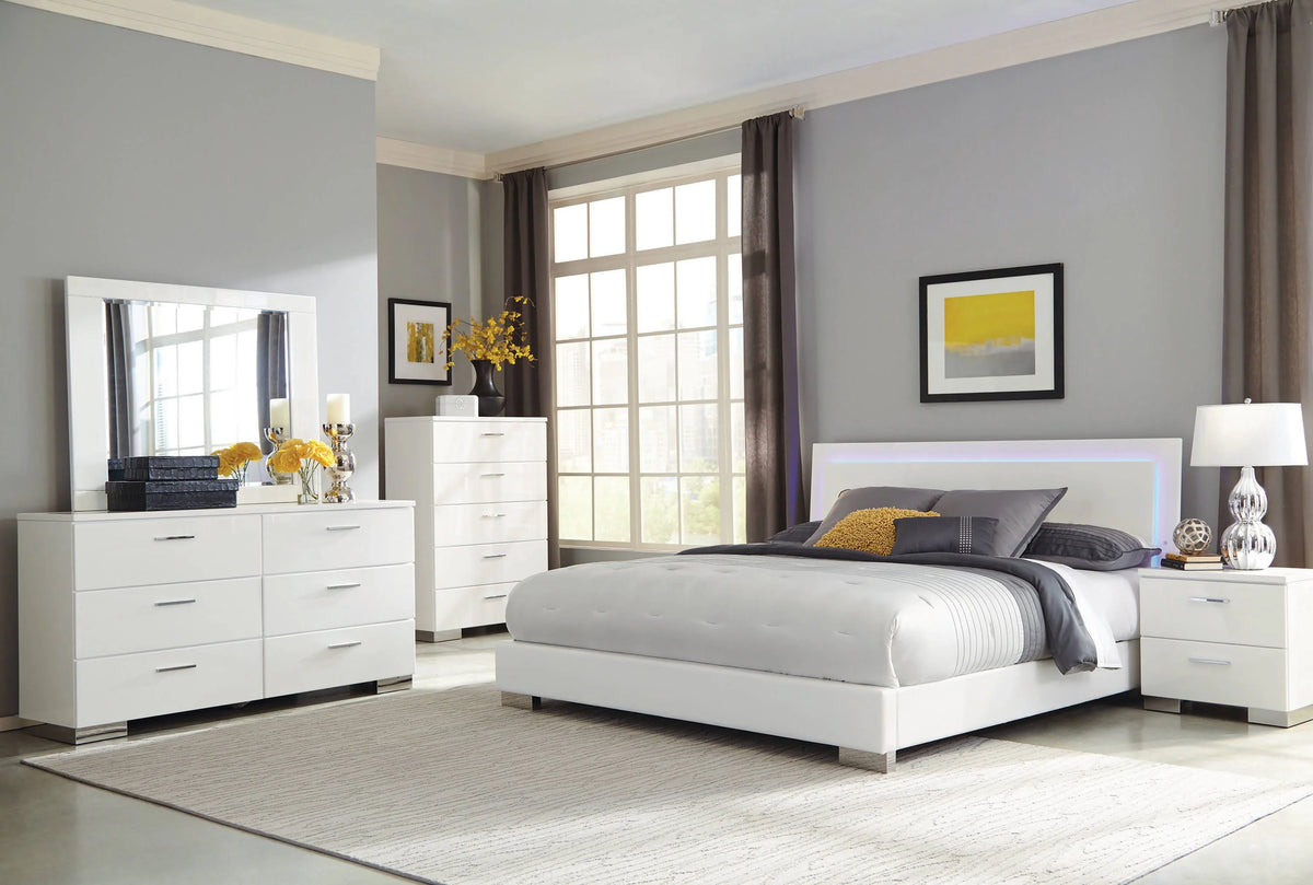 Felicity Eastern King Panel Bed With LED Lighting Glossy White - 203500KE Pie's Variety Store