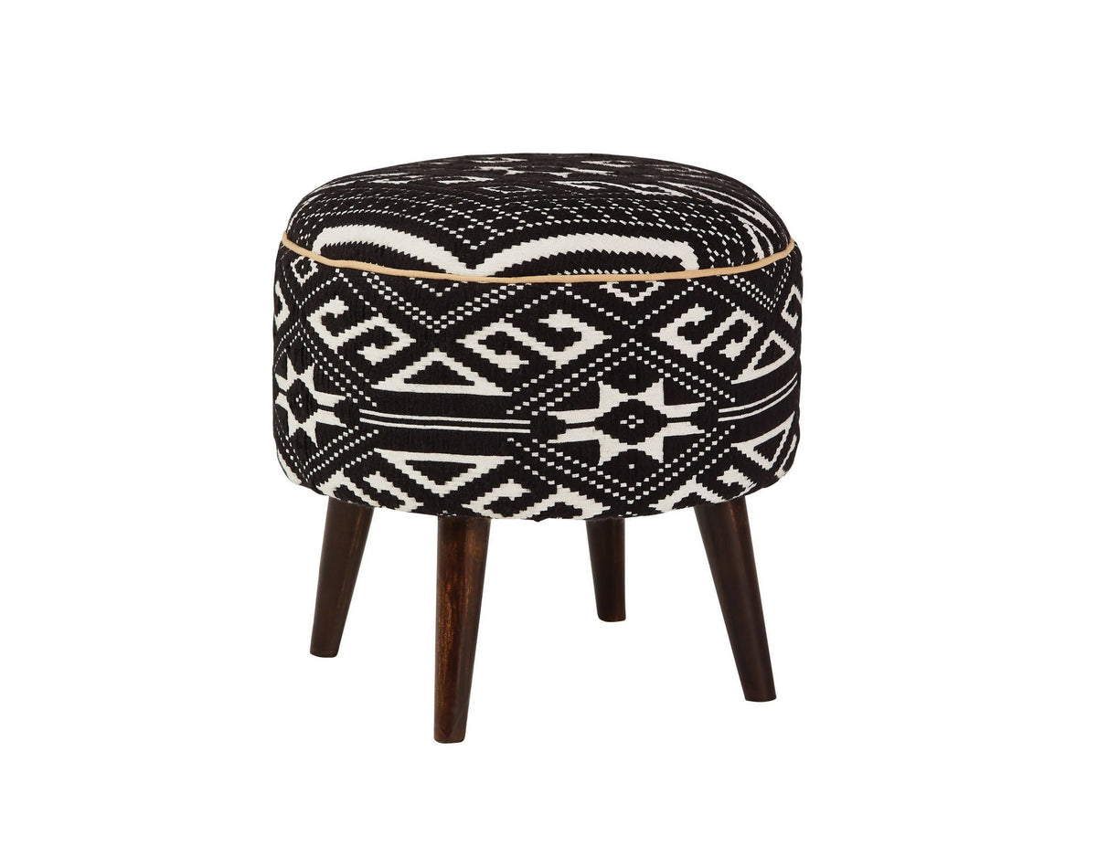 Round Upholstered Ottoman Black And White - 918492 Pie's Variety Store