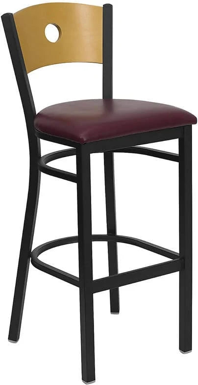 HERCULES Series Black Circle Back Metal Restaurant Barstool - Natural Wood Back