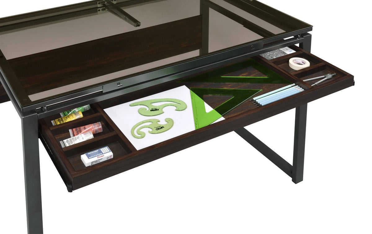 Pantano Glass Top Drafting Desk Dark Gunmetal And Chestnut versatile placement in your office- 805571 coastmega