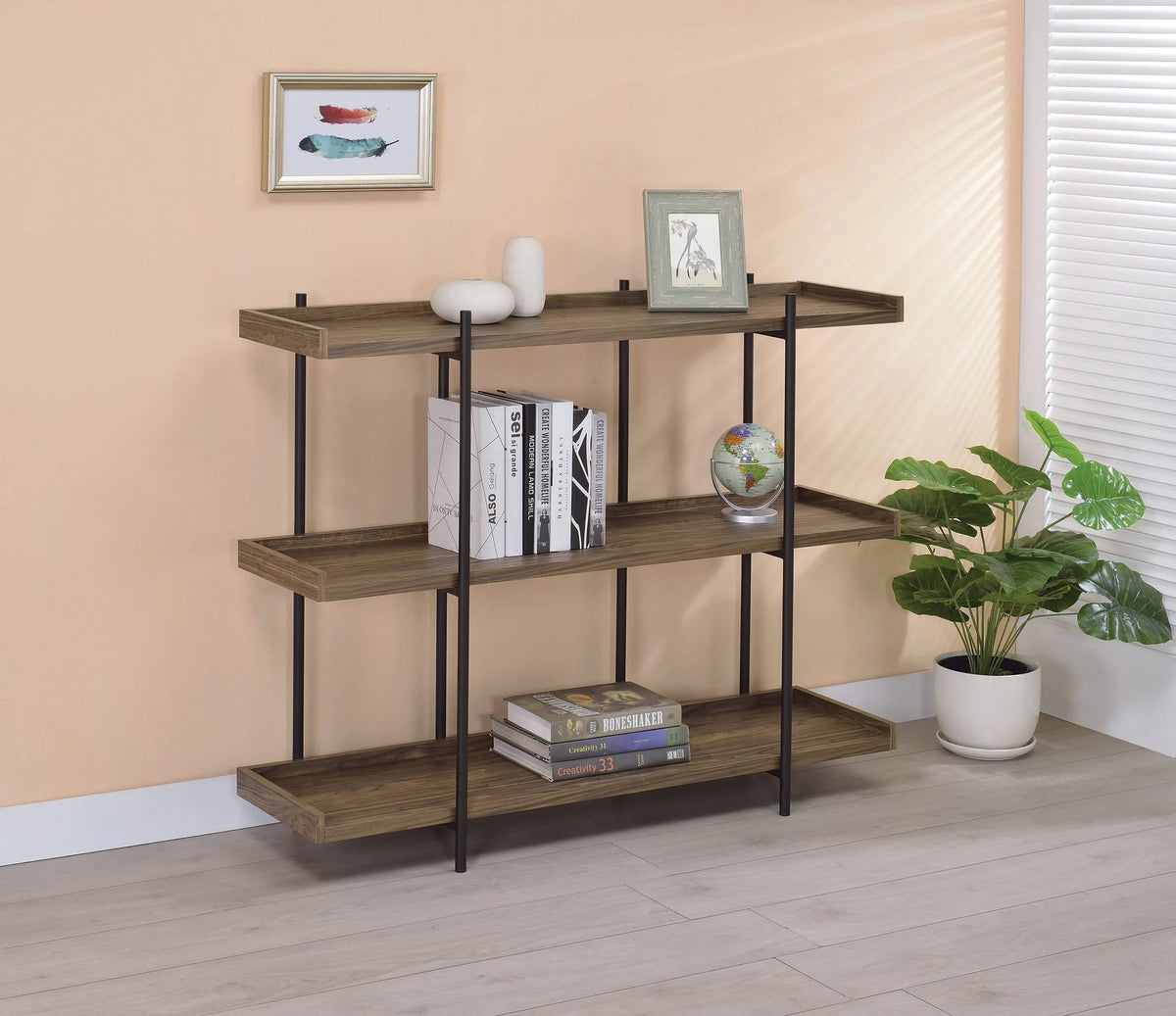Lawtey 3-Shelf Bookcase Aged Walnut - 804293 coastmega