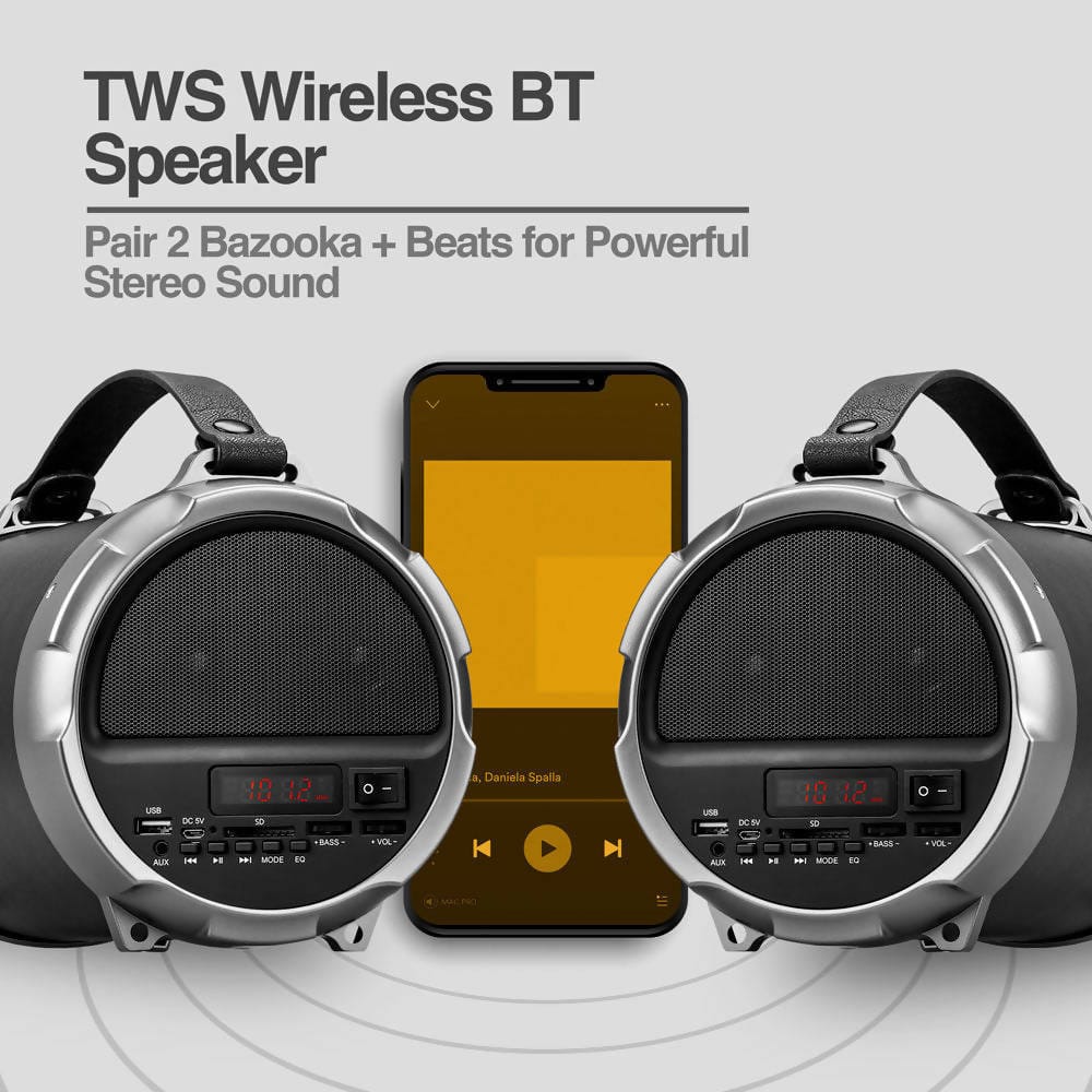 ARGOM TECH BAZOOKA+BEATS HIFI INDOOR/OUTDOOR TWS WIRELESS BT SPEAKER - ARG-SP-3124BK Pie's Variety Store