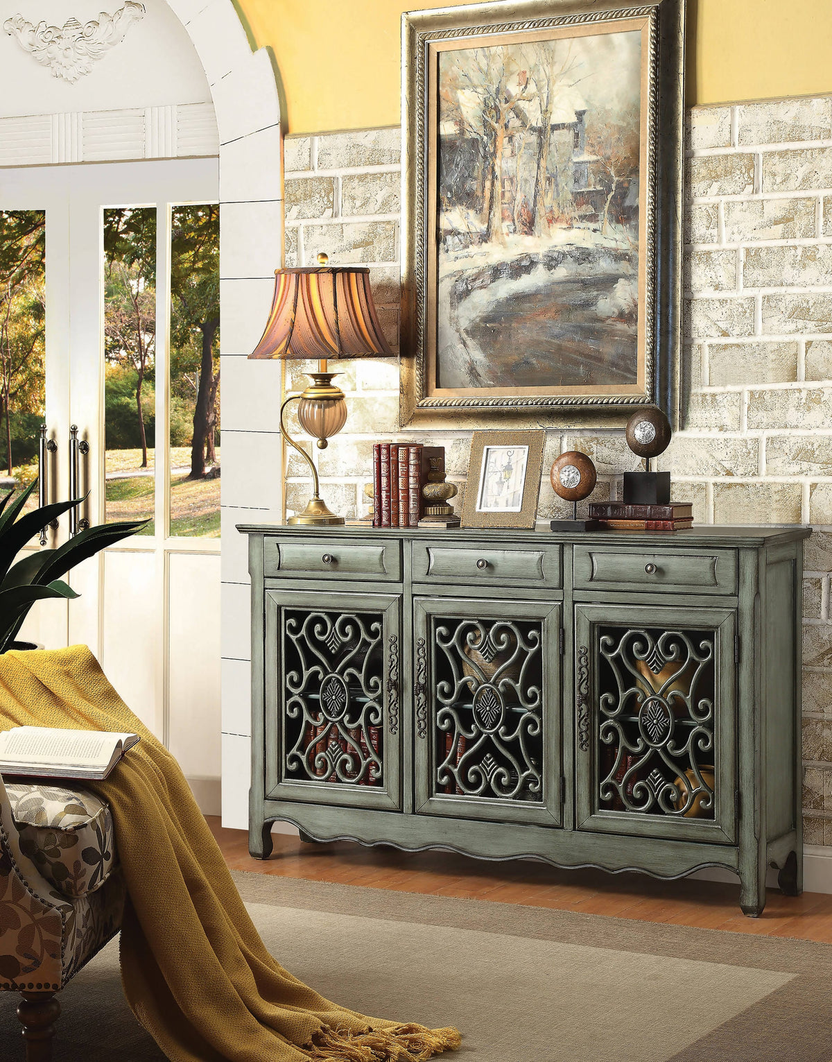 3-Door Accent Cabinet Antique Green - 950357 Pie's Variety Store