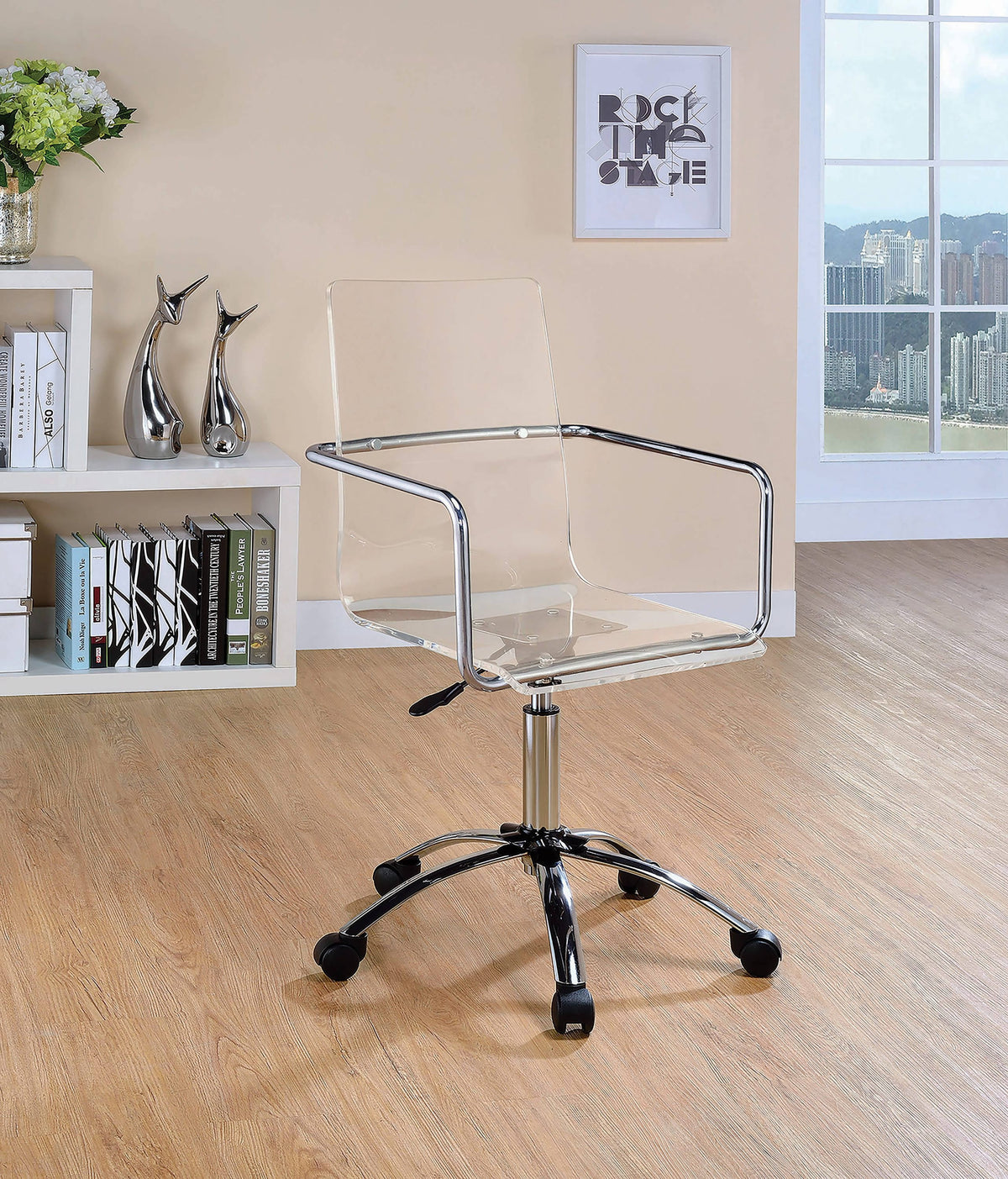 Amaturo Office Chair With Casters Clear And Chrome -Stylize a home or business workspace with a cutting edge chair. 801436 Pie's Variety Store