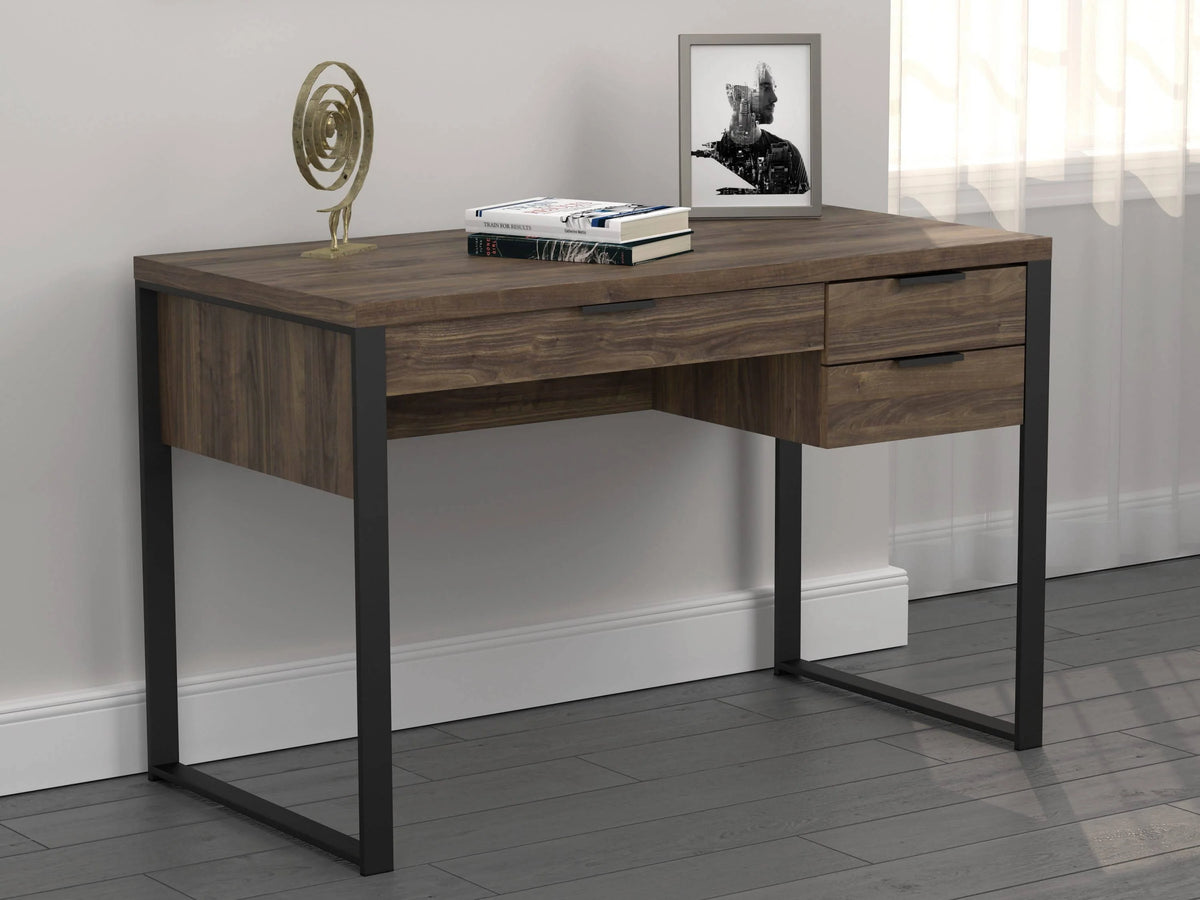 Pattinson 3-Drawer Writing Desk Aged Walnut And Gunmetal - 803370 Pie's Variety Store