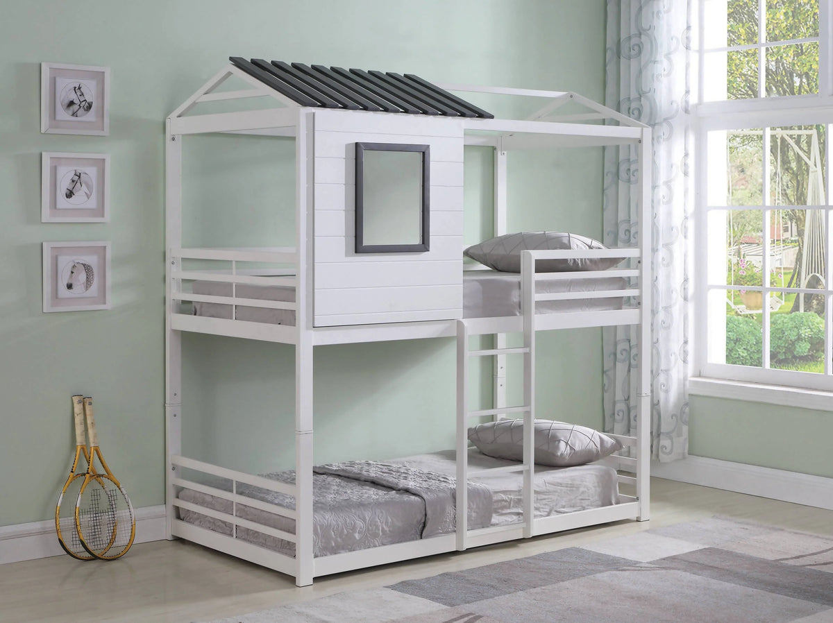Belton House-Themed Twin Over Twin Bunk Bed White - 461161 A-Z Store Nadia