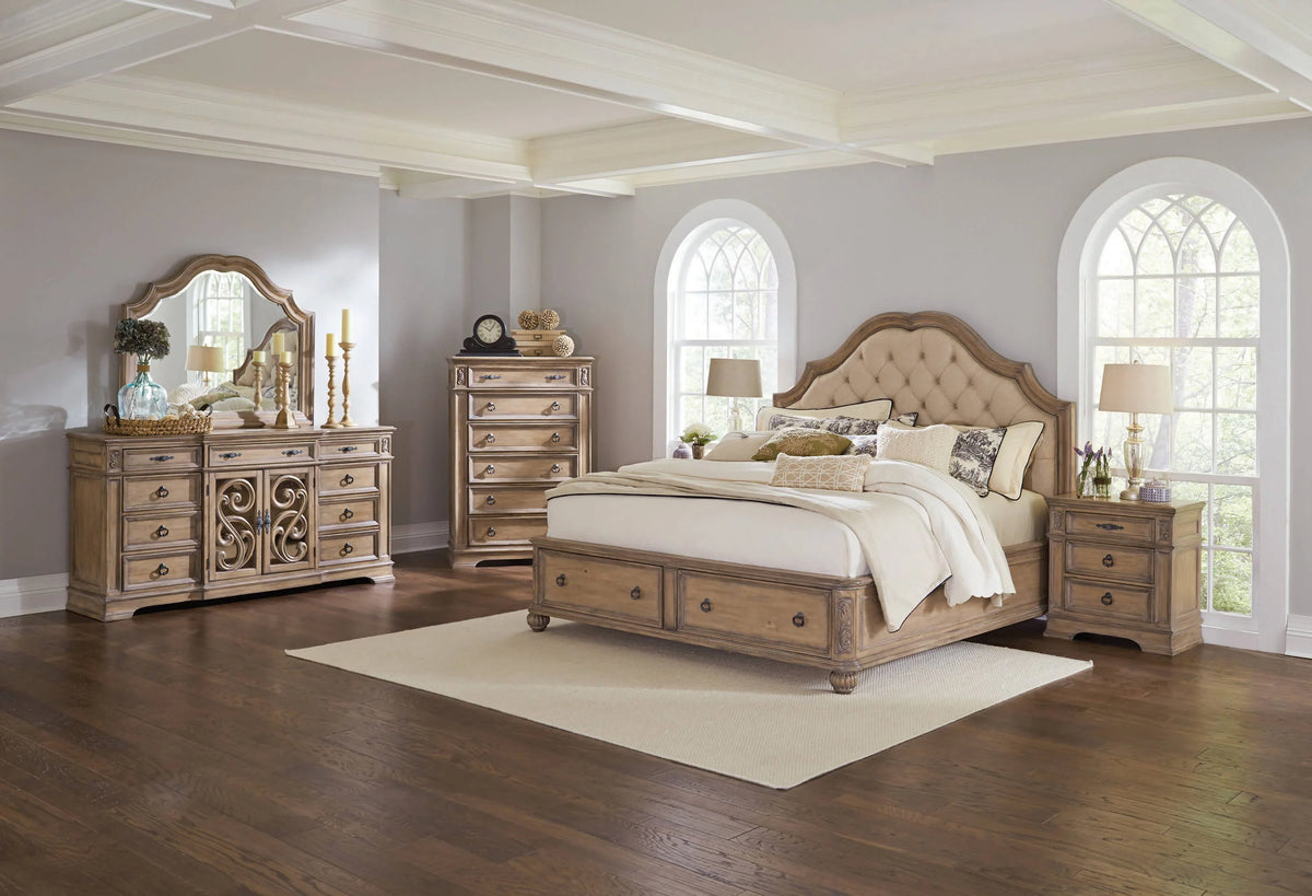 Ilana Queen Storage Bed Antique Linen - 205070Q Elegant AccScents