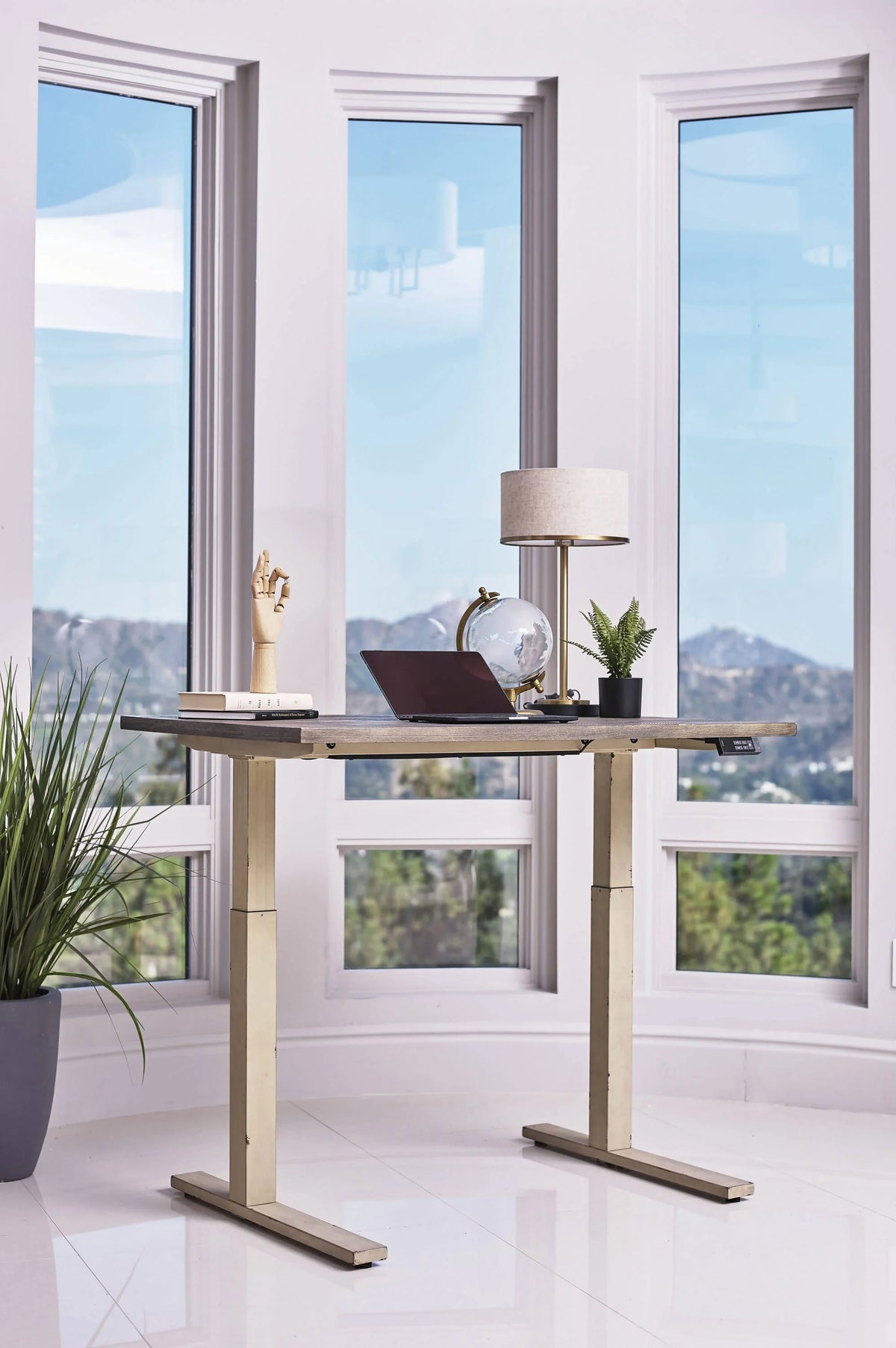 Myers Adjustable Height Standing Desk Weathered Pine And Antique Ivory - 805480 coastmega
