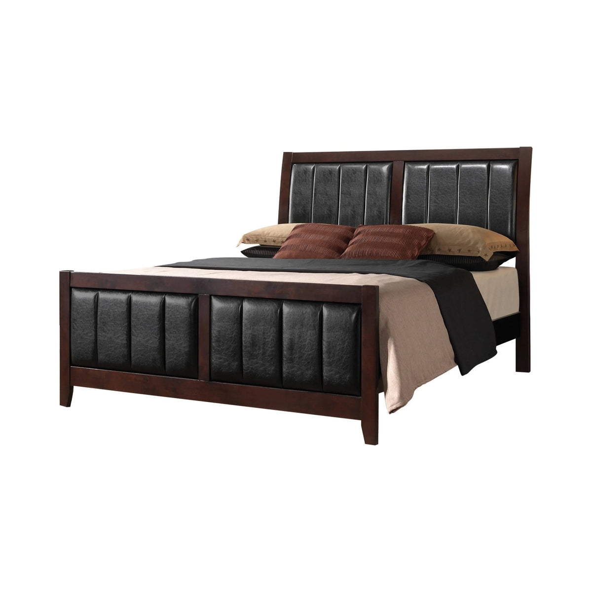 Carlton Queen Upholstered Bed Cappuccino And Black 4 PIECE Set - SET4PC202091Q Pie's Variety Store