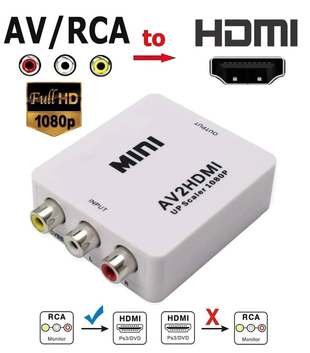 Mini AV to HDMI Video Converter Box AV2HDMI RCA AV HDMI CVBS to HDMI Adapter for HDTV TV PS3 PS4 PC DVD Xbox Projector - MNAVHDMIWHT Pie's Variety Store