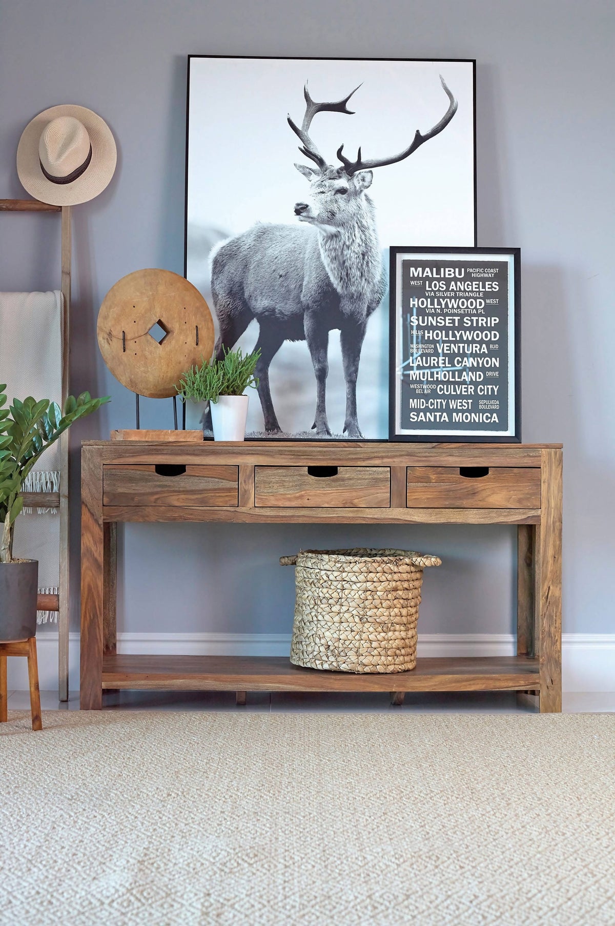 Persia 3-Drawer Storage Console Table Natural Sheesham - 952853 Pie's Variety Store