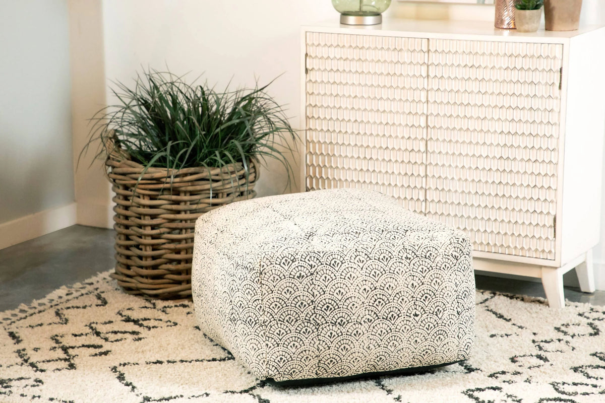 Square Upholstered Floor Pouf Cream And Black - 991008 Pie's Variety Store