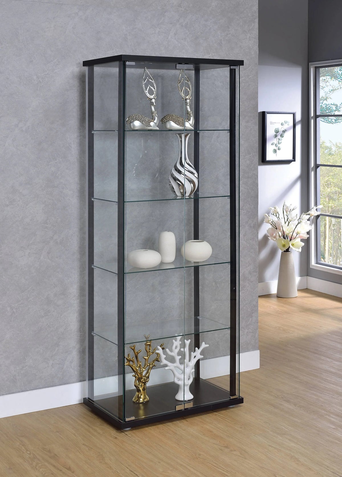 5-Shelf Glass Curio Cabinet Black And Clear - 950170 Pie's Variety Store
