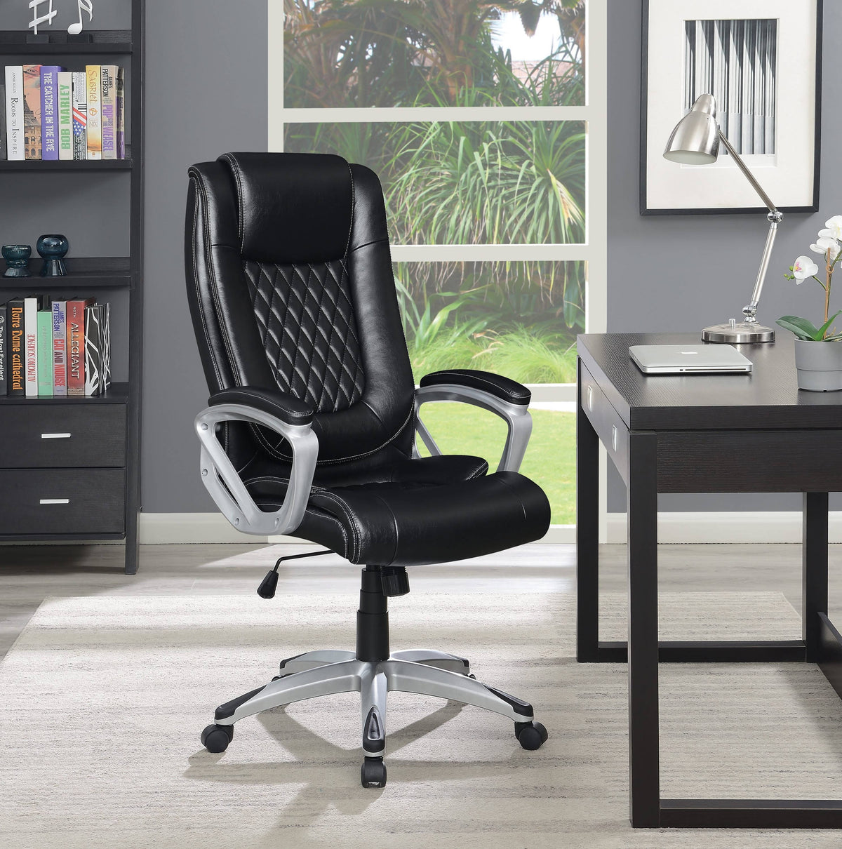Curved Arm Office Chair With Casters Black And Silver - 802757 Pie's Variety Store