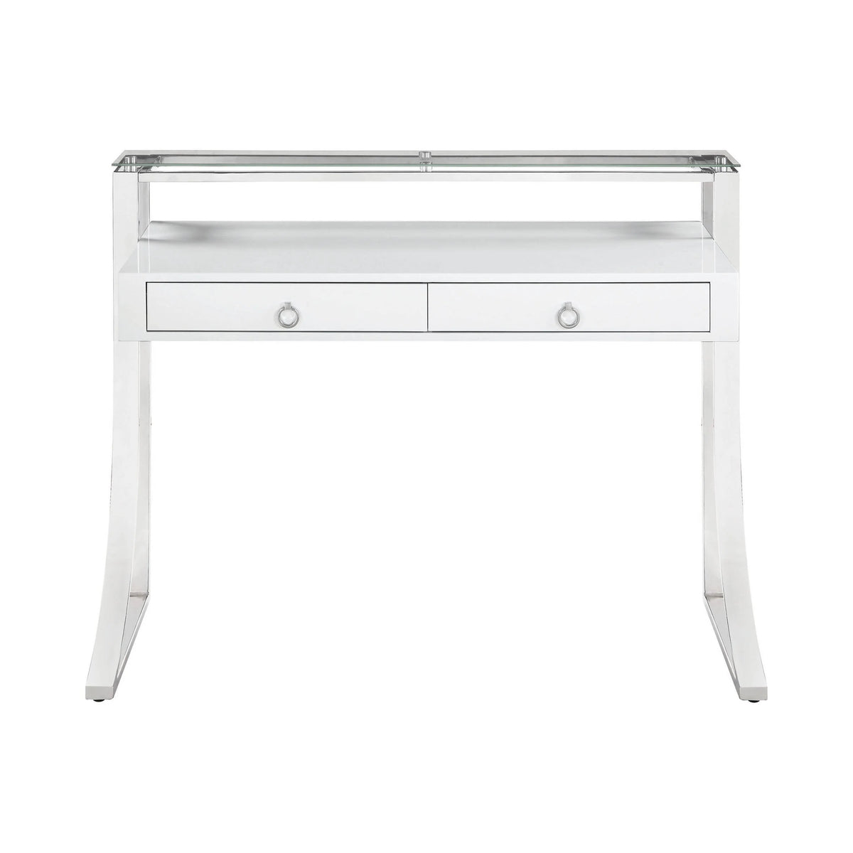 Gemma 2-Drawer Writing Desk Glossy White And Chrome - 802141 Pie's Variety Store