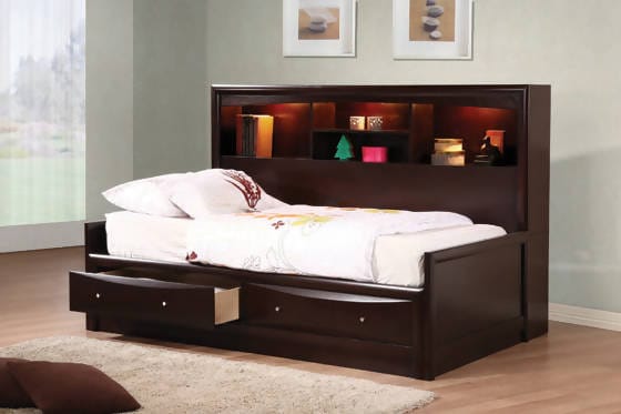Phoenix Full Daybed With Bookcase And Storage Drawers Cappuccino - 400410F Pie's Variety Store
