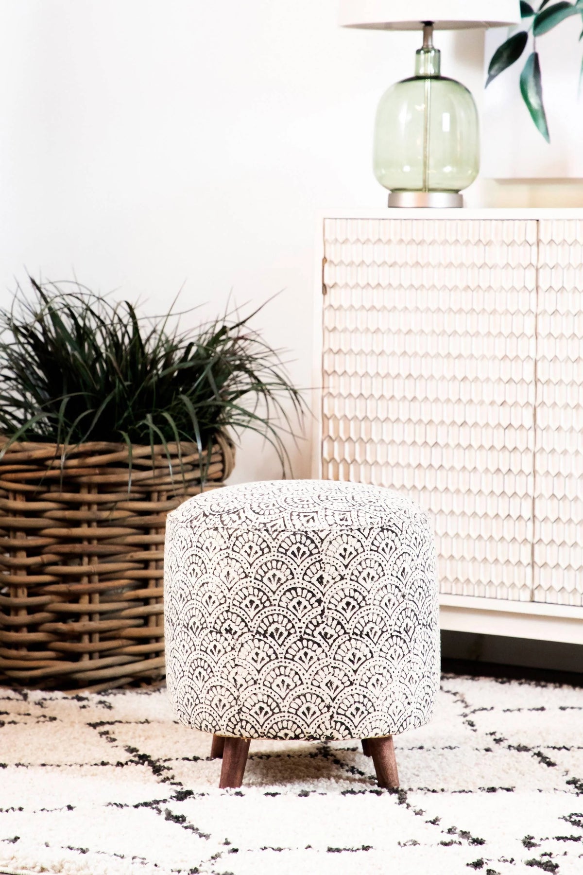 Round Upholstered Accent Stool Cream And Black - 915414 Pie's Variety Store