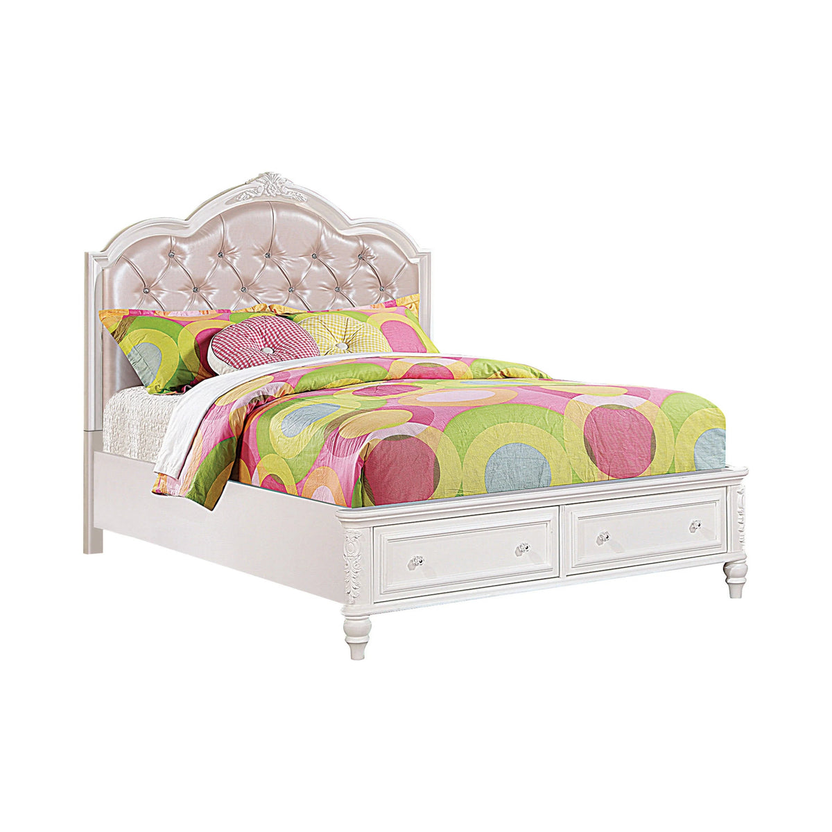 Caroline Full Upholstered Storage Bed Pink And White 4PC Set - SET4PC400721F Pie's Variety Store