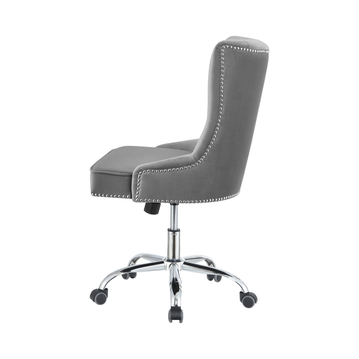 Upholstered Office Chair With Nailhead Blue And Brass this chair is complete with built-in casters and swivel functionality for versatile ease of movement 801984 Pie's Variety Store