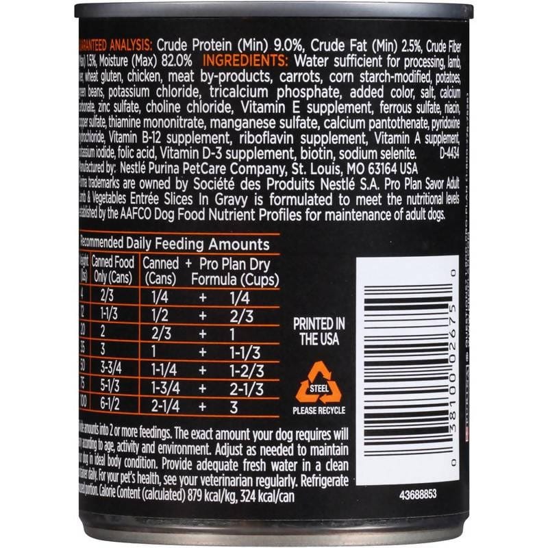 Purina Pro Plan SAVOR Adult Lamb & Vegetables Entrée Slices In Gravy Wet Dog Food - 03810002675 Pie's Variety Store