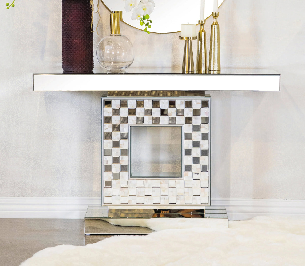 Checkerboard Square Base Console Table Silver - 953242 Pie's Variety Store