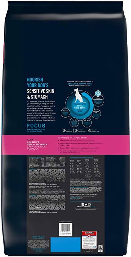 Purina Pro Plan Focus Adult Sensitive Skin & Stomach Salmon & Rice Formula Dry Dog Food 16lbs - 03810017545 Pie's Variety Store