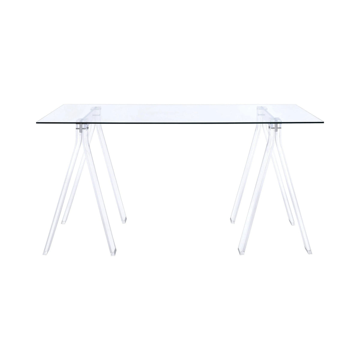 Amaturo Writing Desk With Glass Top Clear Sawhorse design is ideal for designers and architects or writers with a flurry of upcoming deadlines.- 801535 Pie's Variety Store