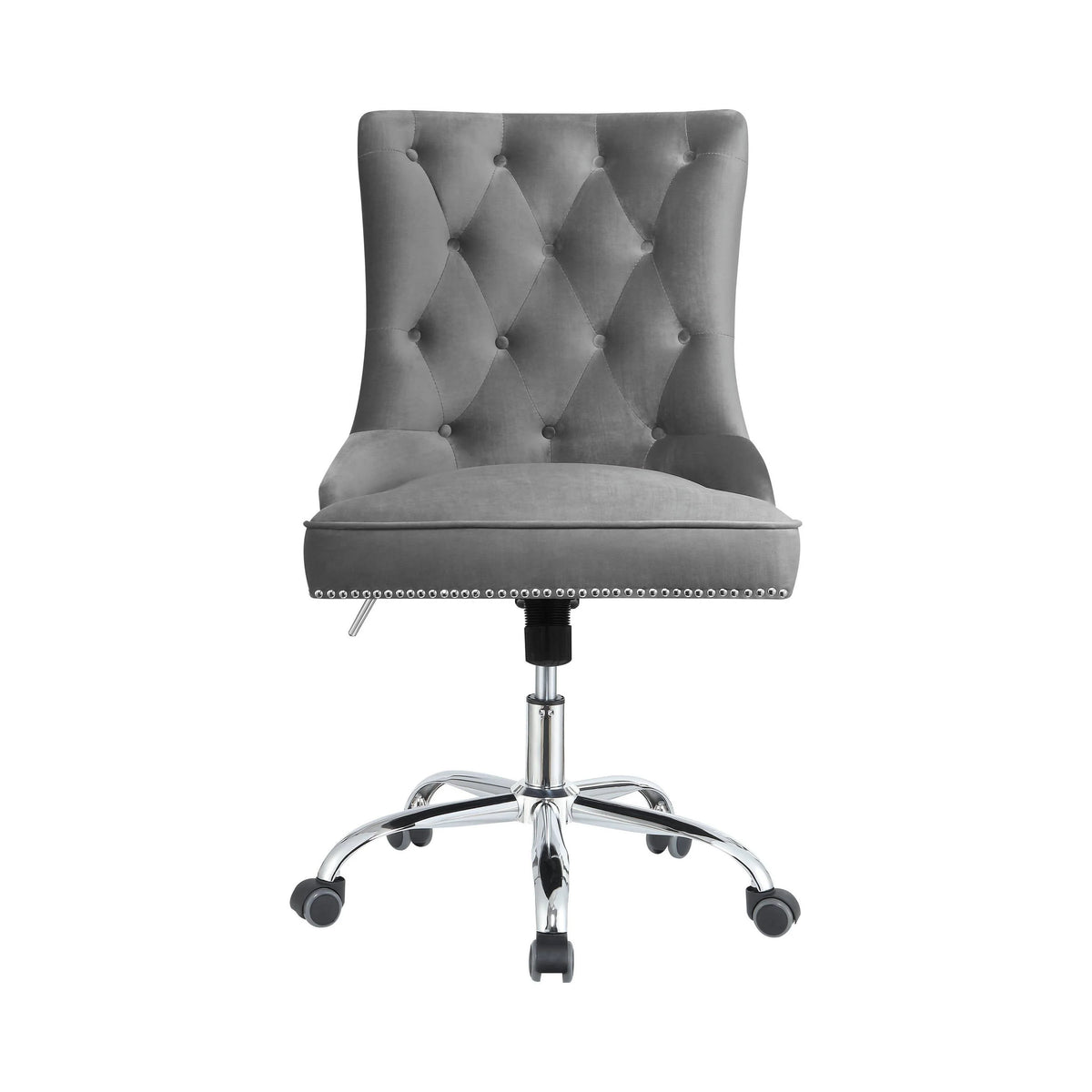 Upholstered Office Chair With Nailhead Blue And Brass this chair is complete with built-in casters and swivel functionality for versatile ease of movement 801984 Pie's Variety Store