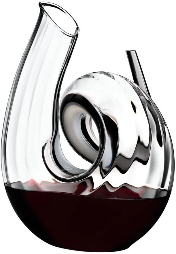 Riedel Decanter Curly Fatto A Mano lets you decant a young bottle of Cabernet for an enhanced flavor. Made from fine crystal