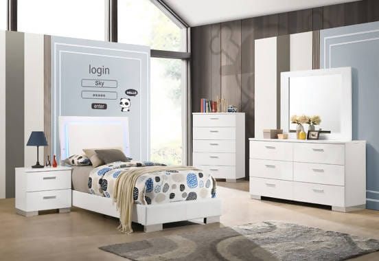 Felicity 4-Piece Twin Bedroom Set With LED Lighting Glossy White - SET4PC203500T Pie's Variety Store