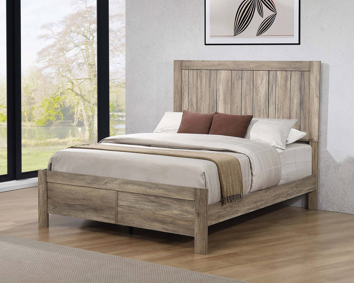 Adelaide Eastern King Wood Panel Bed Rustic Oak - 223101KE Pie's Variety Store