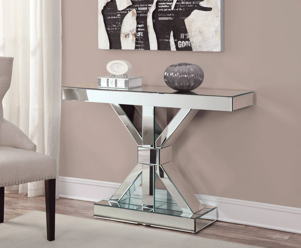 Reventlow X-Shaped Base Console Table Clear Mirror - 950191 Pie's Variety Store