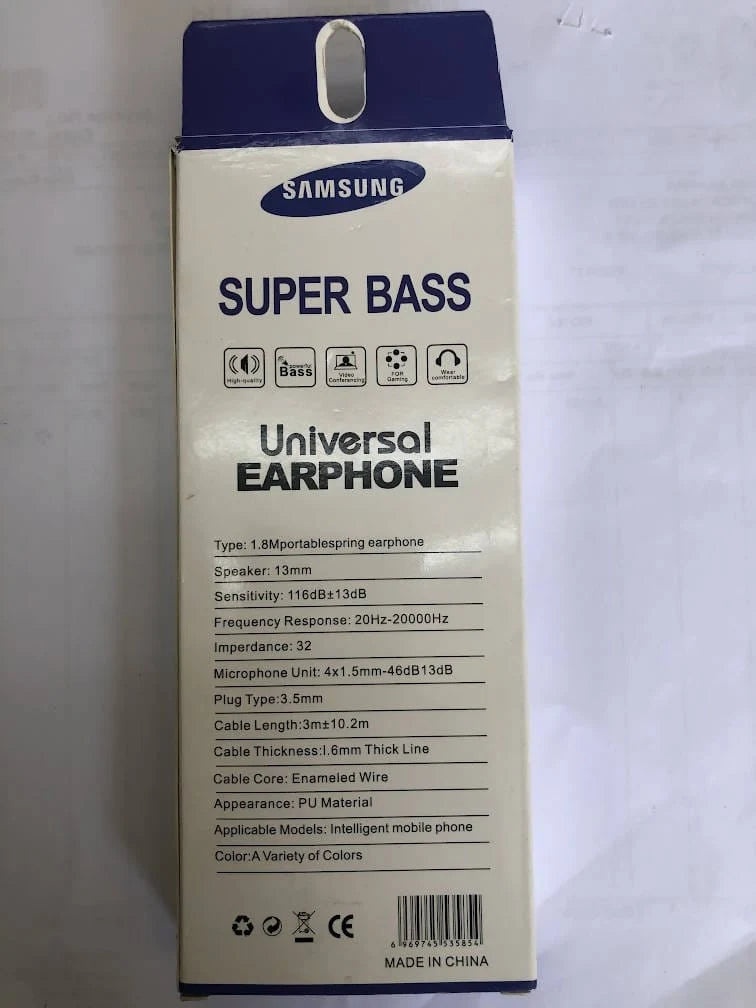 Samsung- Original Earphone Super Bass -Intelligent Mobile Phone. The headphones have been designed with comfort as a priority and feature soft rubber ear tips that fit ergonomically in the ear directing sound to the optimal part of the ear.-SMA-20 Ravi Singh