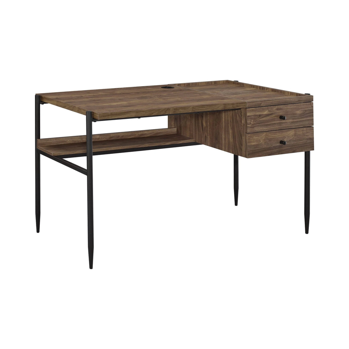Lawtey 2-Drawer Writing Desk With Outlet Aged Walnut -this wooden desk has all you need for hours of productivity. 804291 coastmega