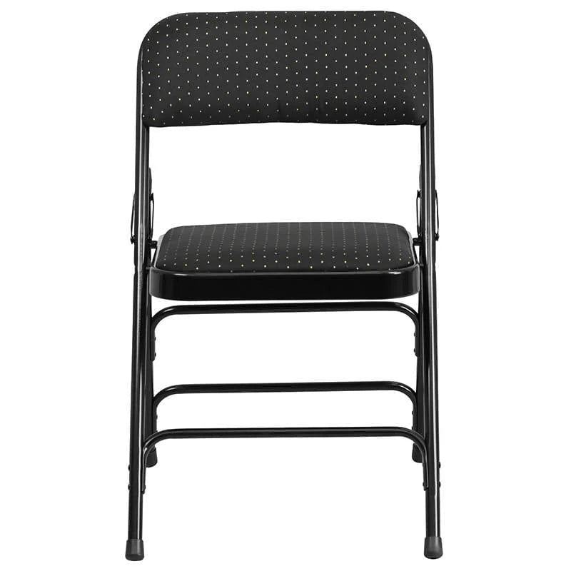 2 Pk. HERCULES Series Curved Triple Braced & Double Hinged Black Patterned Fabric Metal Folding Chair - 2-AW-MC309AF-BLK-GG Pie's Variety Store