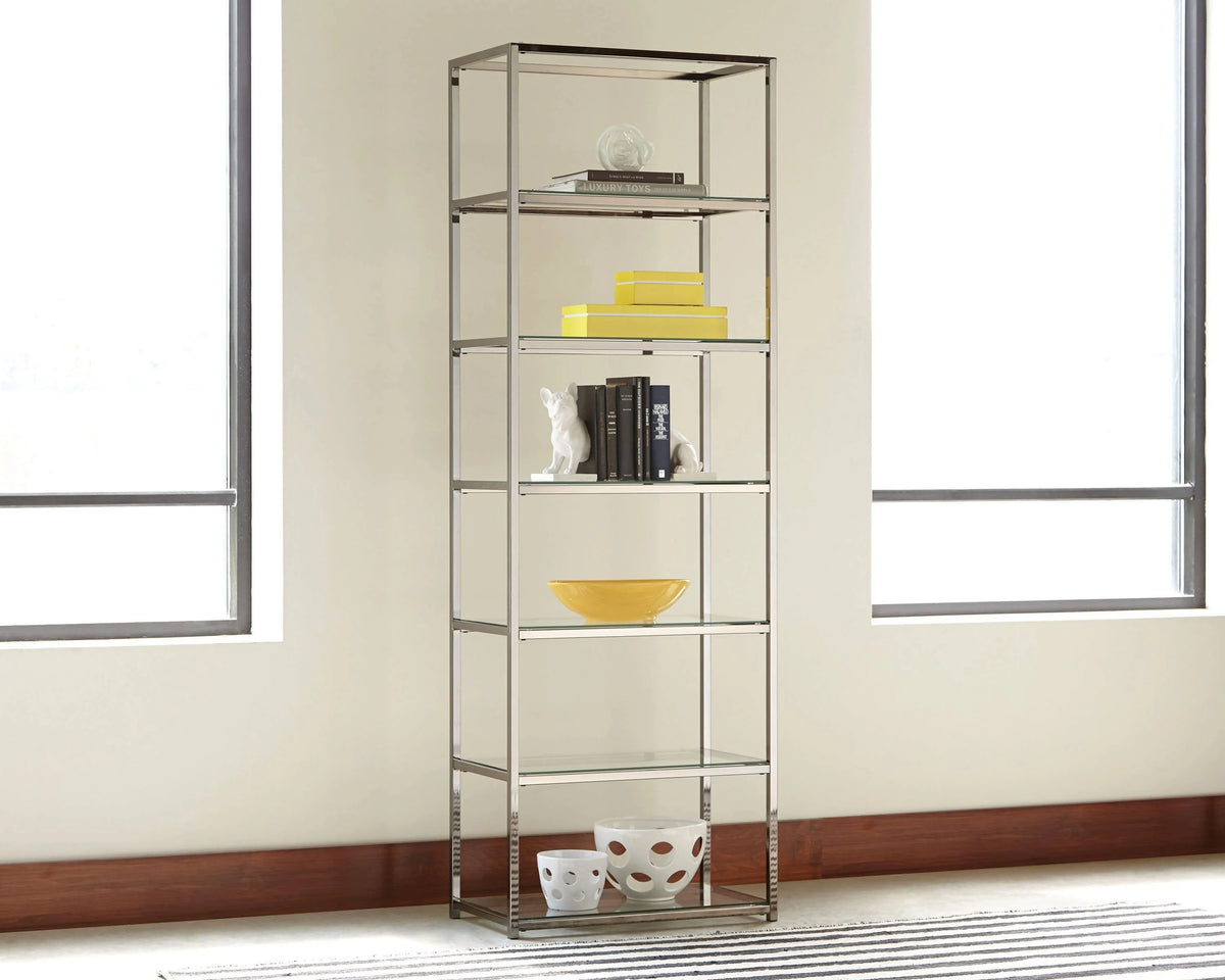 Carmelo 6-Shelf Bookcase brings a tasteful look to a contemporary living room or family space -Black Nickel - 801017 Pie's Variety Store