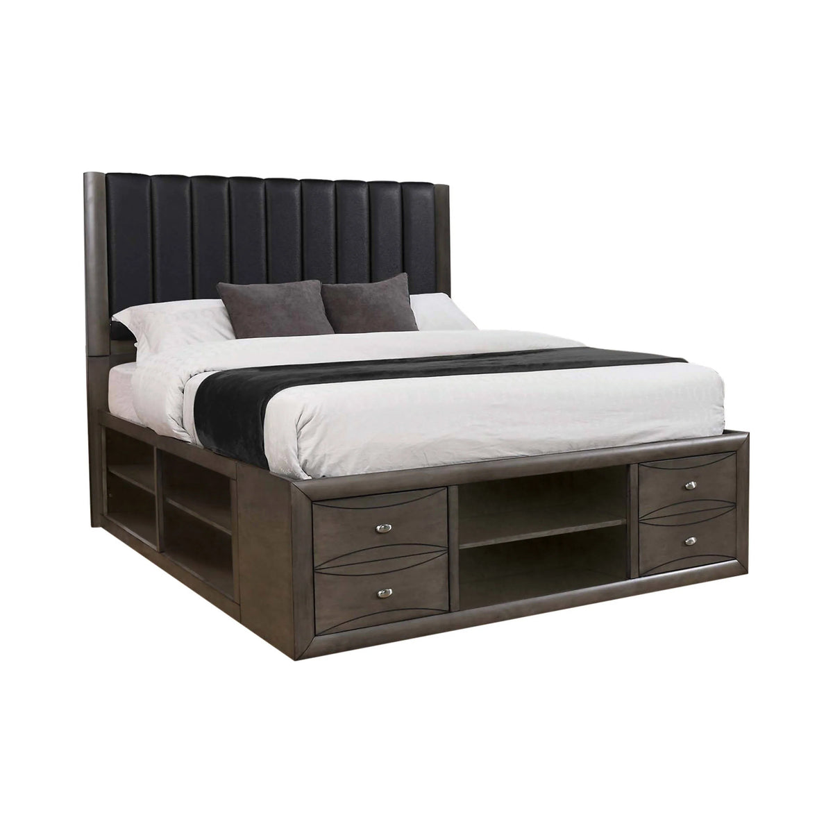 Phoenix Eastern King Upholstered Storage Bed Coco Grey And Black - 205470KE Pie's Variety Store