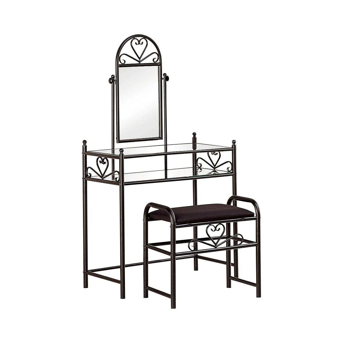 2-Piece Metal Vanity Set With Glass Top